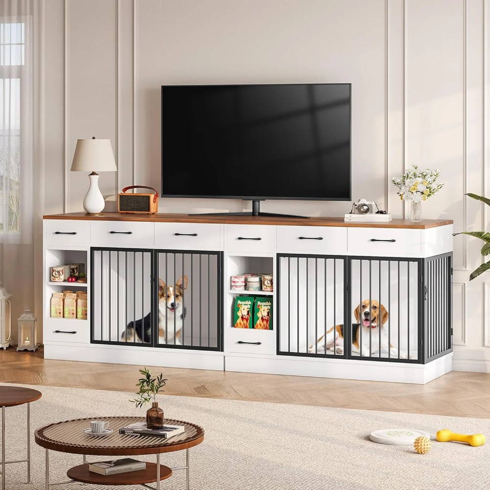 Selooye Large Dog Crate Furniture, Sturdy 2-Door 47.2" Wooden Furniture Style Crate for Dogs with 3 Storage Drawers and Hidden Feeding Bowl - Image 4