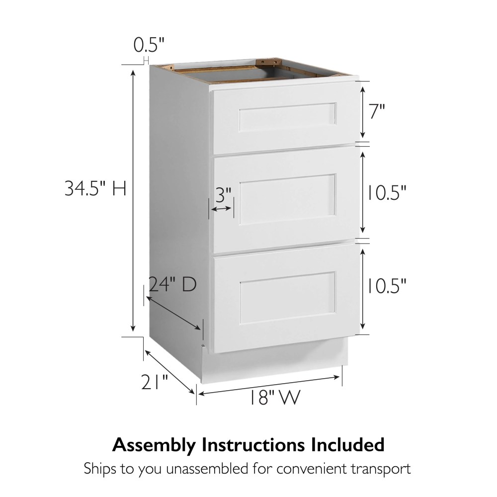 Design House Brookings Ready to Assemble Shaker 3-Drawer Kitchen Base Cabinet (18 x34.5 x 24,) Sherwin Williams White - Image 13