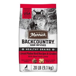 Merrick Backcountry Healthy Grains Kibble With Freeze Dried Raw Pieces,  Great Plains Red Meat Recipe Dog Food,  20.0 lb. Bag