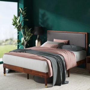 Zinus Raymond 38" Wood Platform Bed Frame with Adjustable Upholstered Headboard,Queen