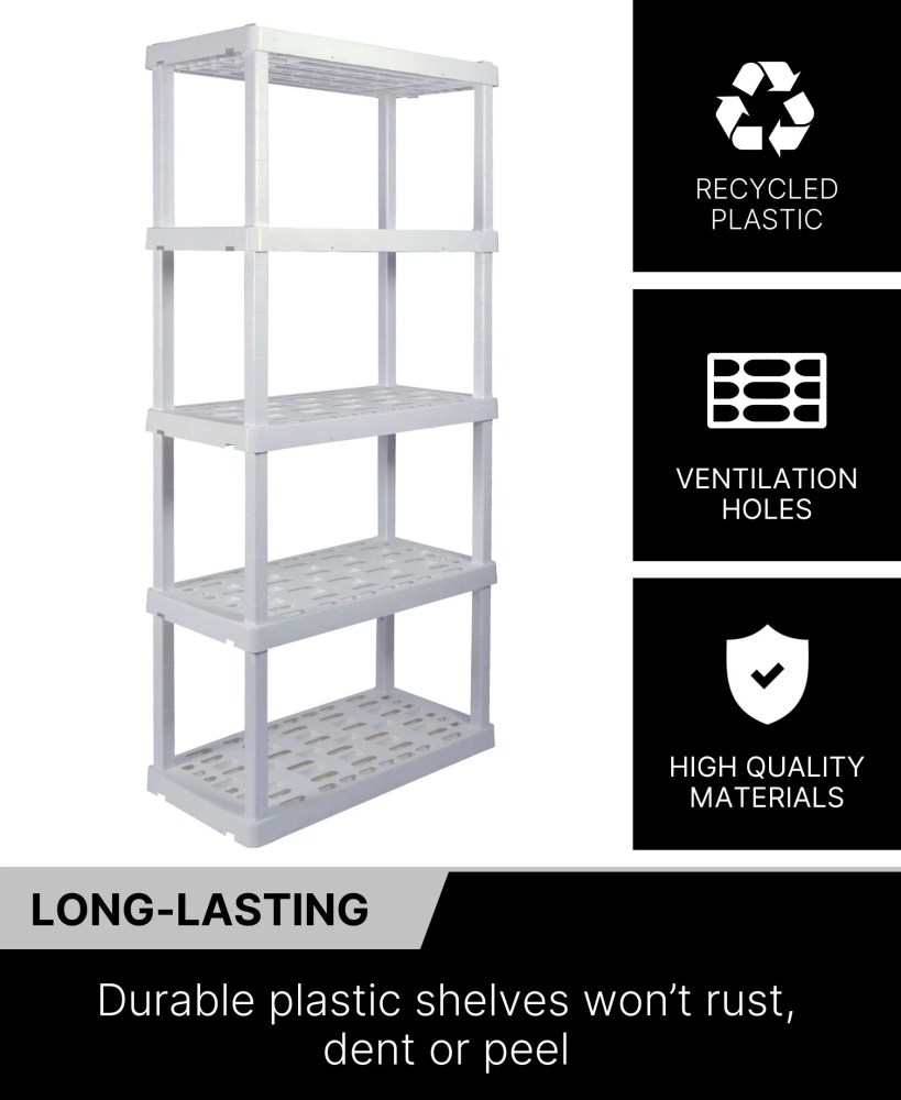 Oskar Plastic Shelving Unit Storage Shelf 5-Tier 74"H x 36"W x 18"D White 750lb Capacity - Image 17