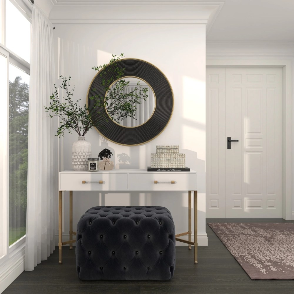 CosmoLiving by Cosmopolitan 35" x 35" Black Ribbed Wall Mirror with Gold Edges - Image 2