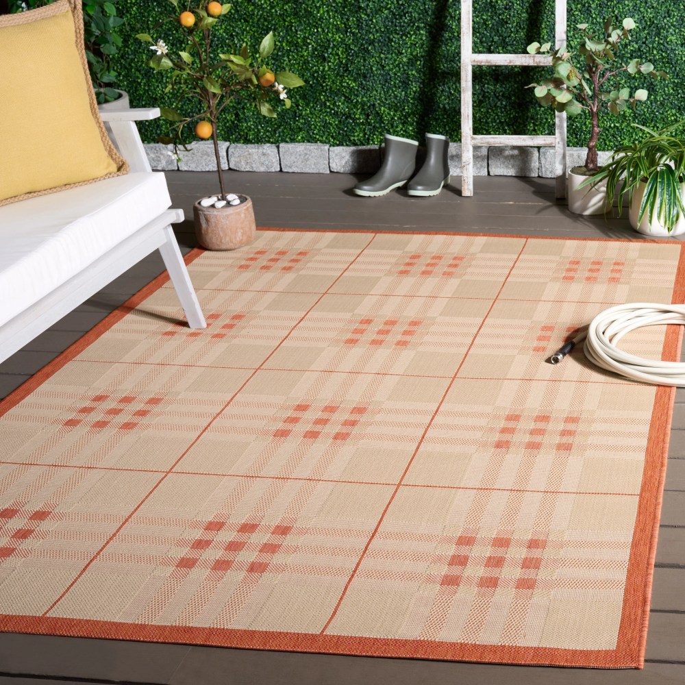 Safavieh Courtyard Fulham Geometric Indoor/Outdoor Area Rug, Natural/Terracotta, 5'3" x 7'7" - Image 4