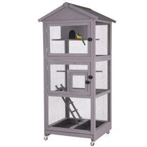 Aivituvin 71" Large Wooden Birdcages with Stand, Movable Aviary Flight Cage for Parakeets, Cockatiel, Parrot, Finch, Canary