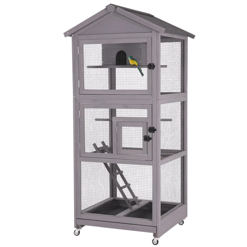 Aivituvin 71" Large Wooden Birdcages with Stand, Movable Aviary Flight Cage for Parakeets, Cockatiel, Parrot, Finch, Canary