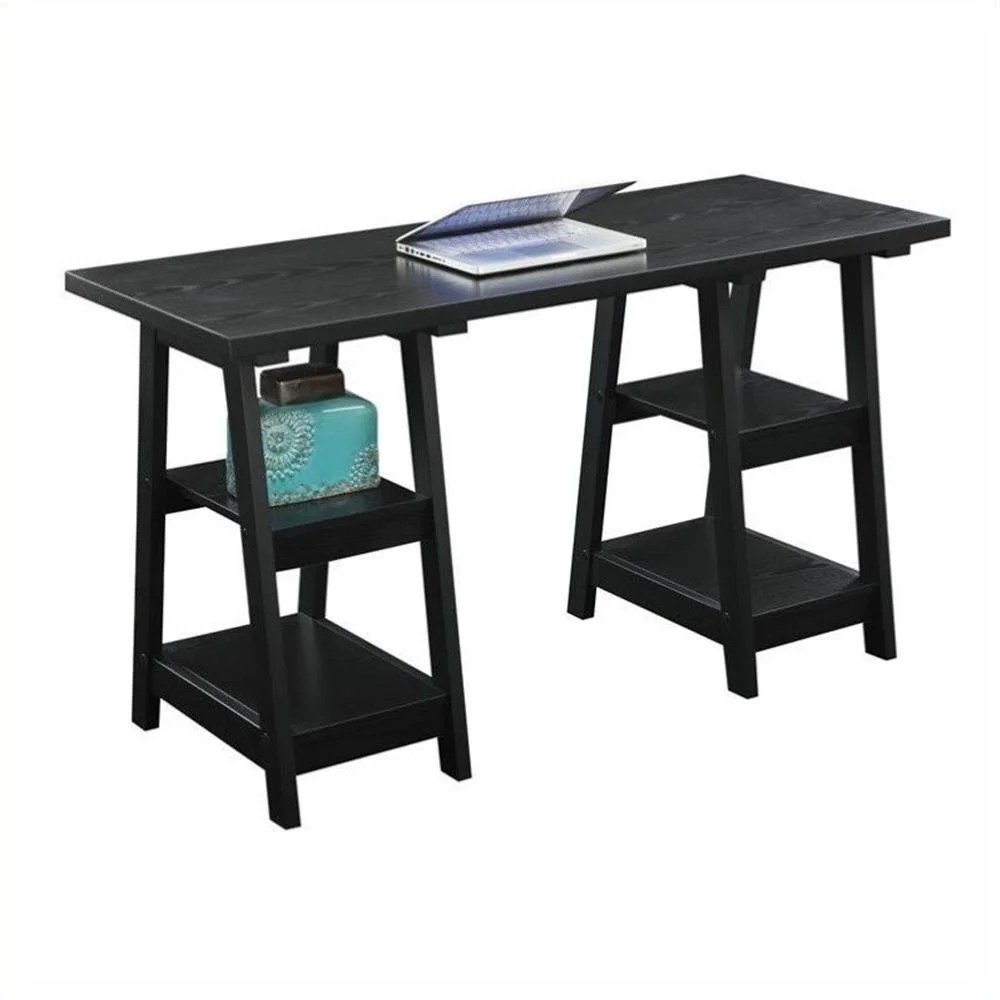 Convenience Concepts Designs2Go Double Trestle Desk in Black Wood Finish - Image 6