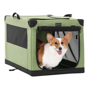 PETSFIT Soft Dog Crate- 30 Inch Lightweight,  Easy Setup,  Sturdy Soft Sided Dog Crate,  Adjustable Framework with 3 Mesh Door,  Dog Travel Crate Green