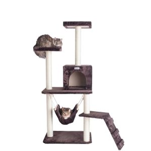 Armarkat 57-in real wood Cat Tree & Condo Scratching Post Tower,  Coffee Brown
