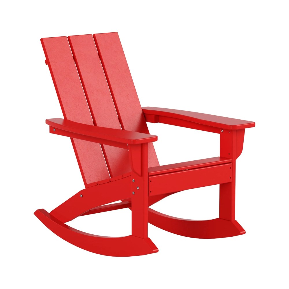GARDEN Set of 2 Modern Plastic Outdoor Rocking Chairs for Patio Porch, Red - Image 4