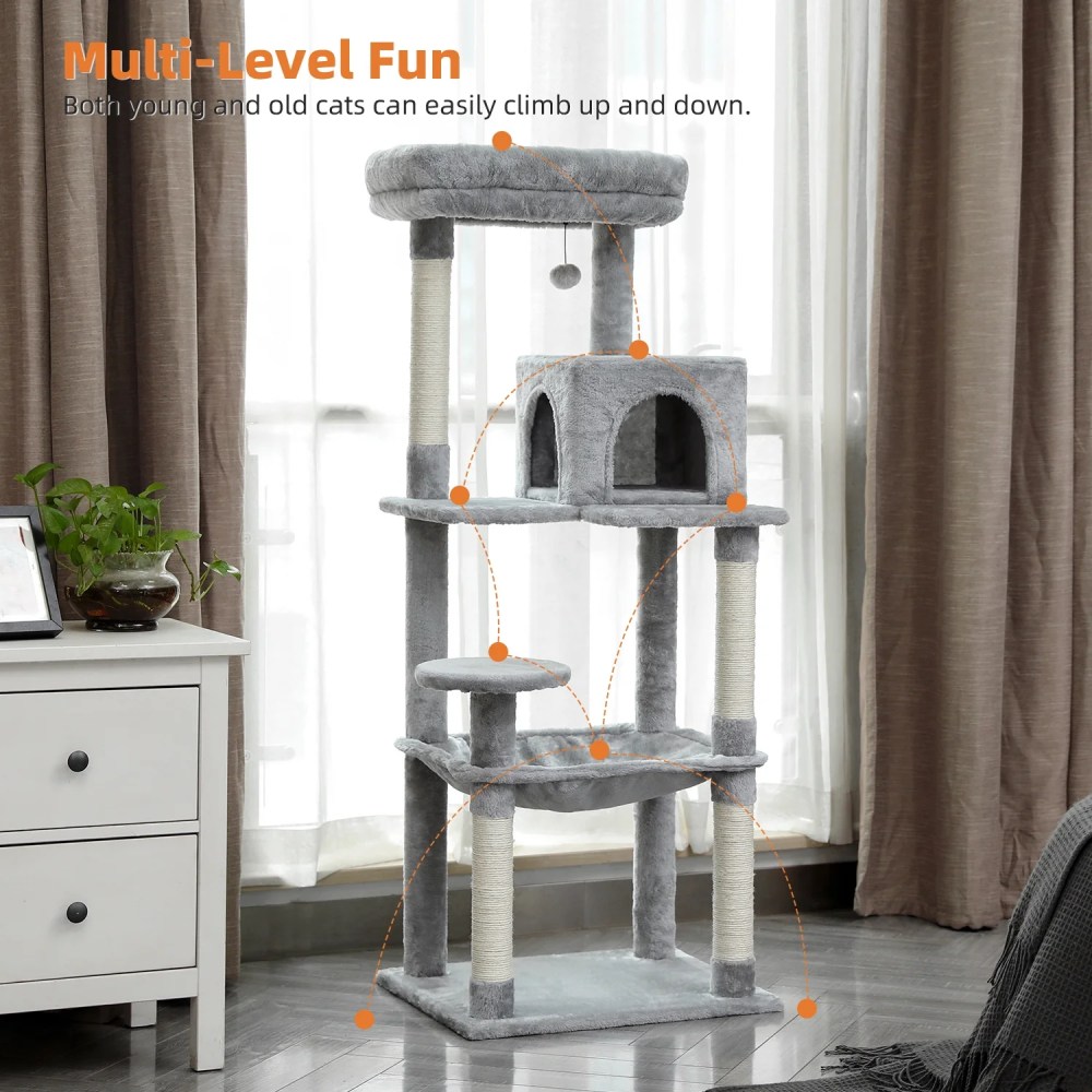 Pawz Road Cat Tree for Large Cats 56"Tall Cat Tower Condo with Scratching Post for Indoor Cats, Gray - Image 7