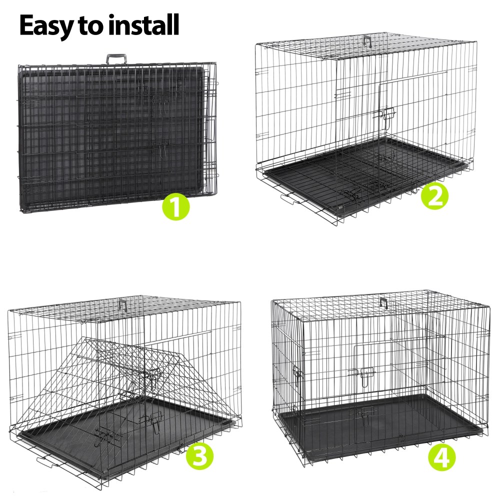 ZENY Double Door Folding Metal Dog Crate with Tray & Divider Panel for Dogs, Black, 42" - Image 6
