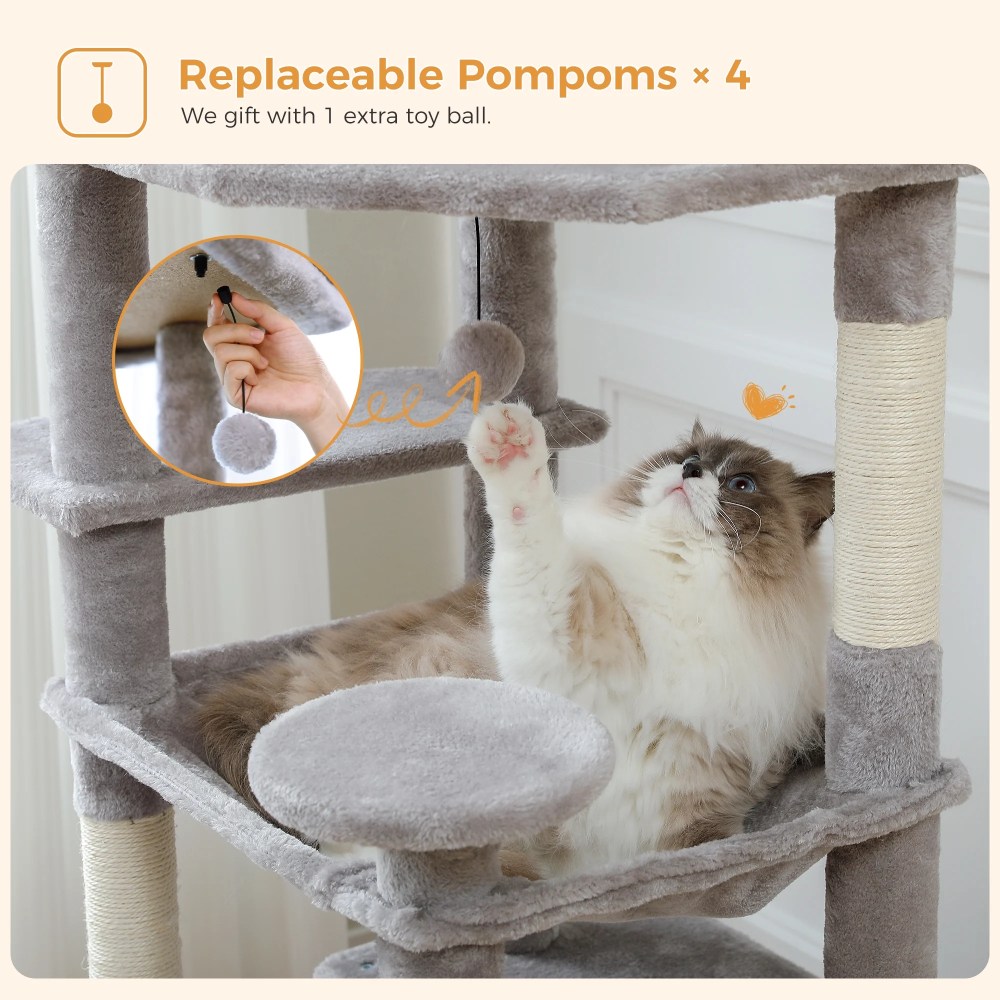 PAWZ Road 73" Cat Tree for Large Cats, Multi Level Play Tower Condo 7 Sisal Scratching Posts, Gray - Image 10