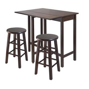 Winsome Wood Lynnwood 3-Pc High Drop Leaf Dining Table with 2 Square Leg Counter Stools,Walnut
