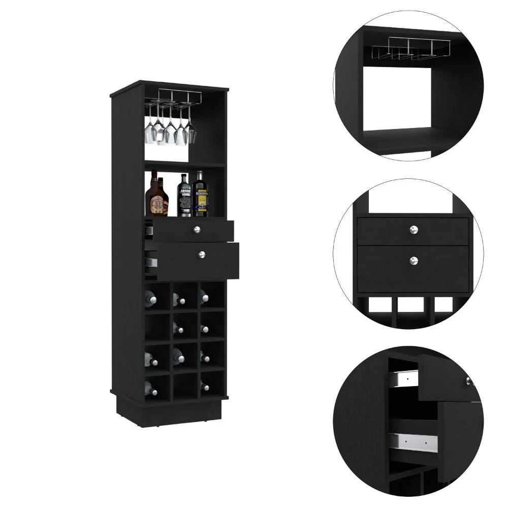 Boahaus Stoke Bar Modern Black Painted with Wine Rack - Image 4