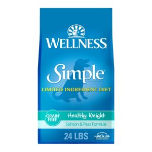 Wellness Simple Limited Ingredient Dry Dog Food for Sensitive Stomachs,  Supports Skin & Coat,  Grain Free,  Natural,  Healthy Weight Salmon & Peas Recipe,  (24-Pound Bag)