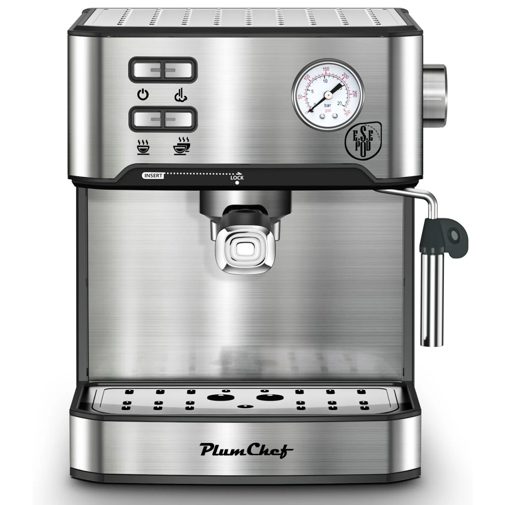 Plum Chef 20 Bar Espresso Machine with Built-in Pressure Gauge, Professional Coffee Maker for Cappuccino & Latte, ESE POD Compatible, 1.5L Water Tank, Stainless Steel, 950W - Image 6