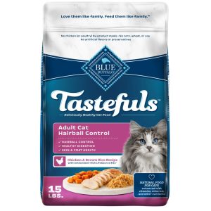 Blue Buffalo Tastefuls Dry Cat Food,  Hairball Control,  Chicken and Brown Rice,  15-lb. Bag