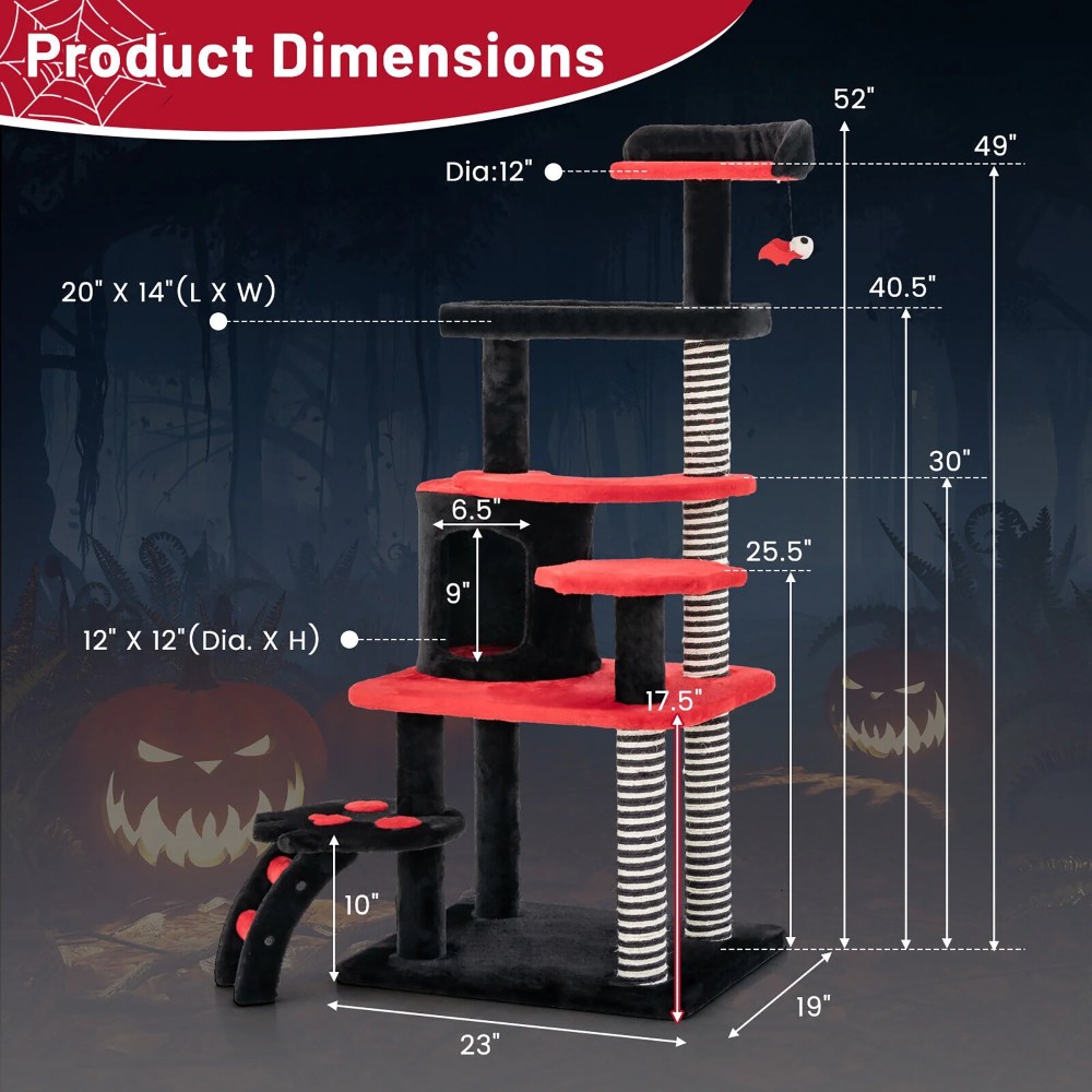 Gymax Gothic Cat Tree 52" Tall Cat Tower w/ Cat Bed Cat Condo Sisal Scratching Post - Image 6