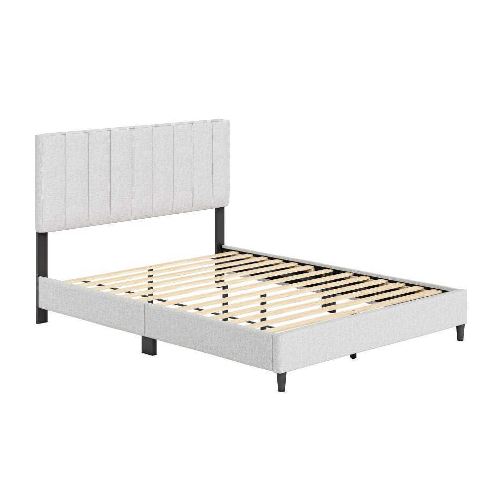 Boyd Sleep Leah Off White Linen Queen Size Fully Upholstered Platform Bed Frame with Adjustable Headboard - Image 13