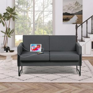 Coewske 51" W Comfy Modern loveseat Sofa 2-Seat Small Sofa Couch w/ 2 USB Ports Dark Gray