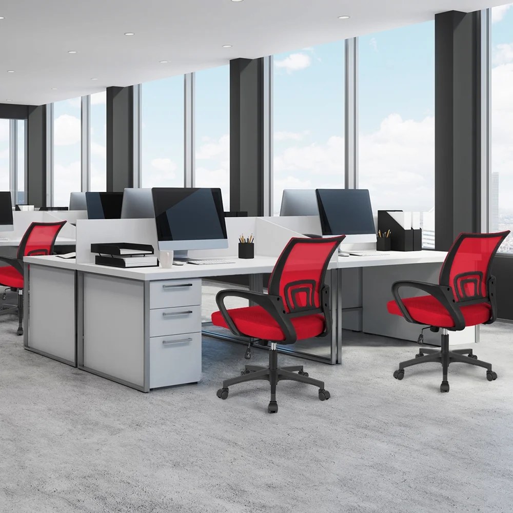 Alden Design Adjustable Mid Back Mesh Swivel Office Chair with Armrest, Set of 2, Red - Image 4