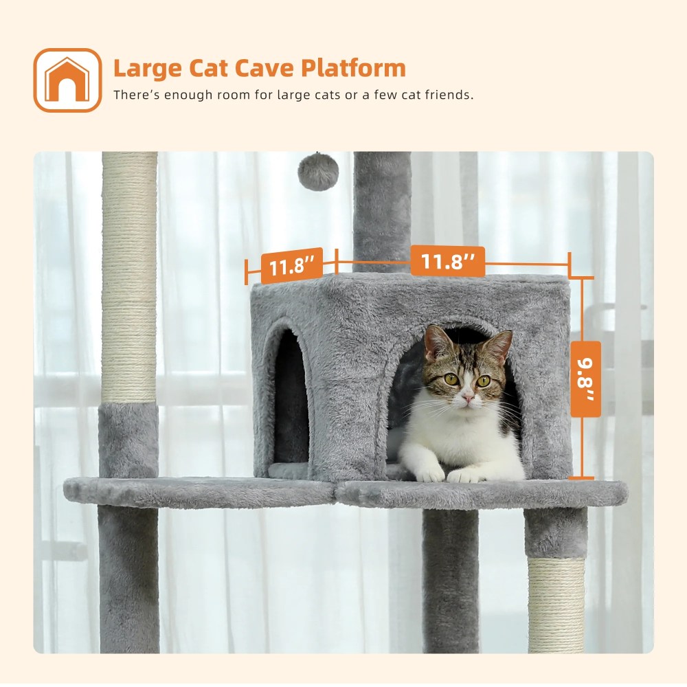 Pawz Road Cat Tree for Large Cats 56"Tall Cat Tower Condo with Scratching Post for Indoor Cats, Gray - Image 12