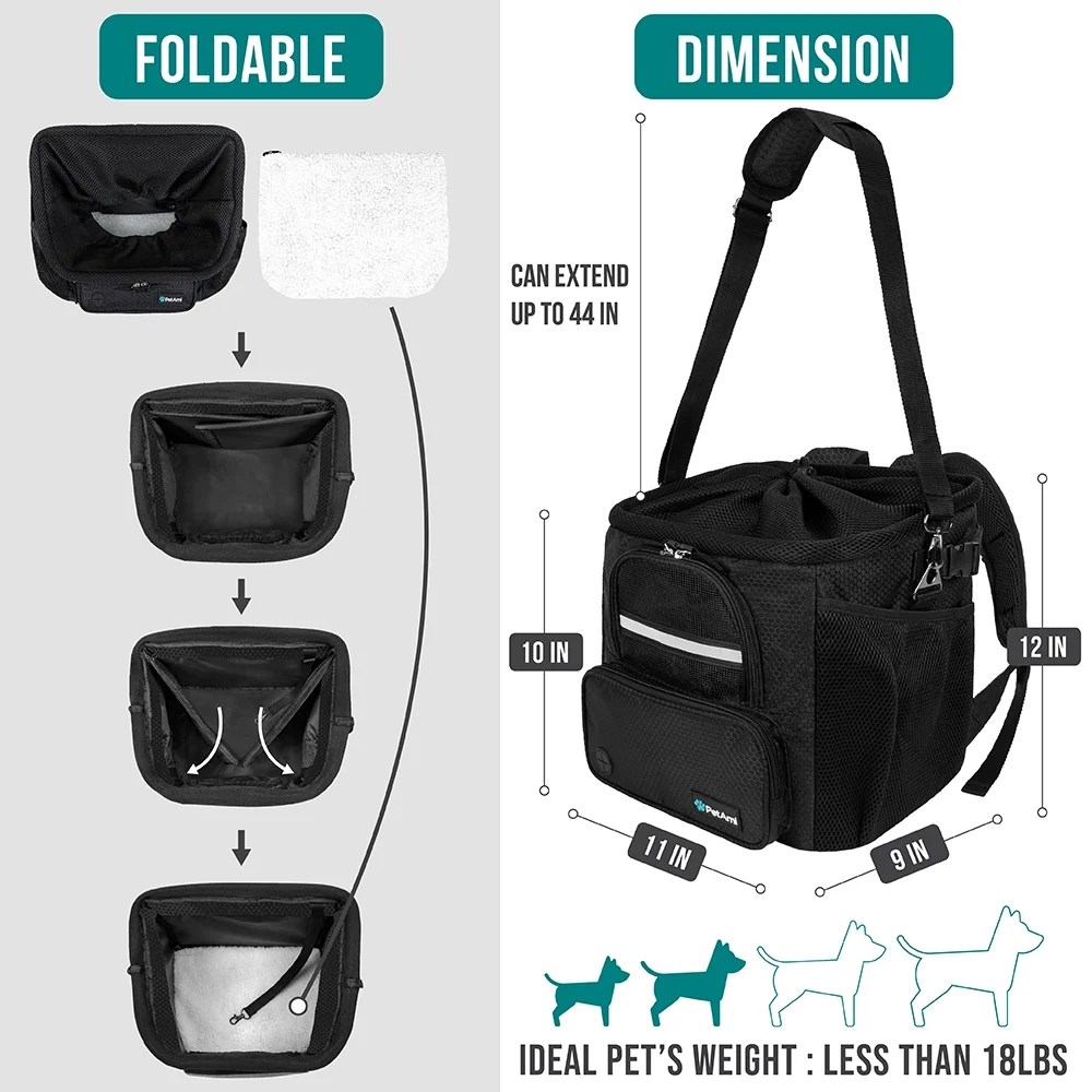 PetAmi Dog Bike Basket, Soft-sided Ventilated Dog Bike Carrier Backpack, Dog Pet Bicycle Basket for Bike Handlebar, Small Medium Puppy Cat Kitten Car Booster Seat with Safety Strap (Black) - Image 7