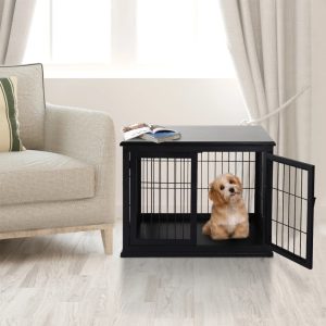 PawHut Dog Crate Furniture,  Small Dog Cage End Table with Two Opening Sides,  Lockable Door,  Puppy Kennel Indoor,  Cute and Decorative,  Black