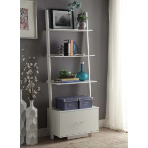 Convenience Concepts American Heritage Ladder Bookcase with File Drawer, White