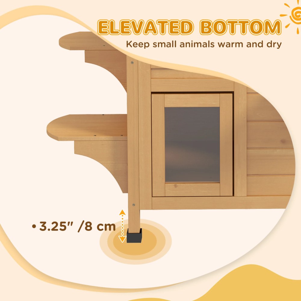 PawHut Outdoor Wooden 2-Story Cat House, Wooden Door, Openable Roof, Jumping Platforms, Natural - Image 6