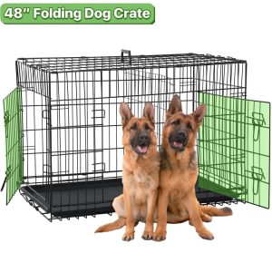 Dkelincs 48 inch Dog Crate Folding XXL Large Dog Cage Dog Kennels and Crates for Large Dogs Pet Animal Segregation Cage with Divider,  Plastic Tray,  Double-Door,  Handle,  Black