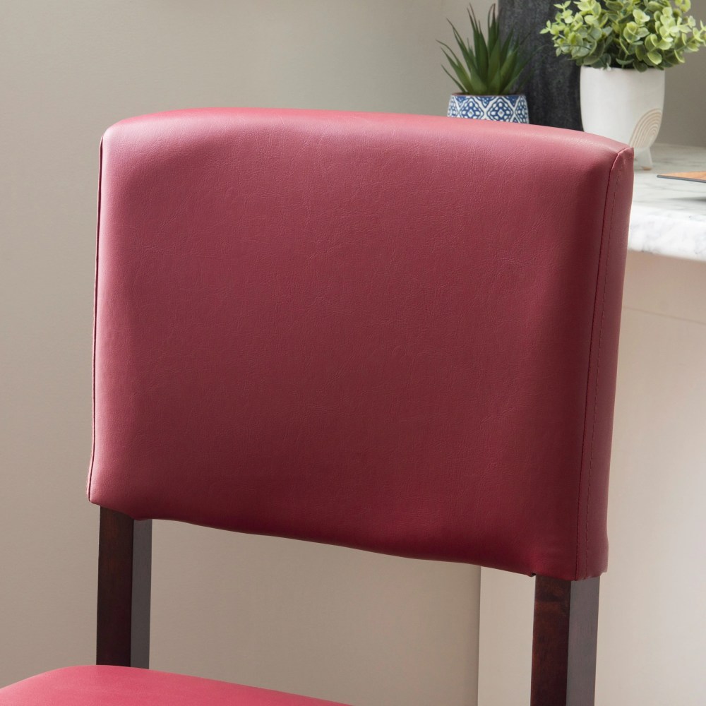 Linon Monaco Full Back Wood Bar Stool, 30" Seat Height, Espresso Finish with Dark Red Fabric - Image 6