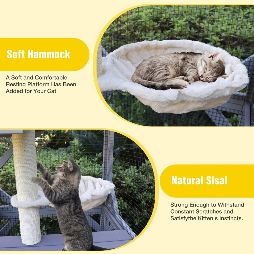 Aivituvin Catio Large Cat House Outdoor Walk in Outdoor Cat Enclosure Indoor Cage Kitty Condo Playpen with Door, Platform, Scratch Post, Hammock - 70" - Image 2