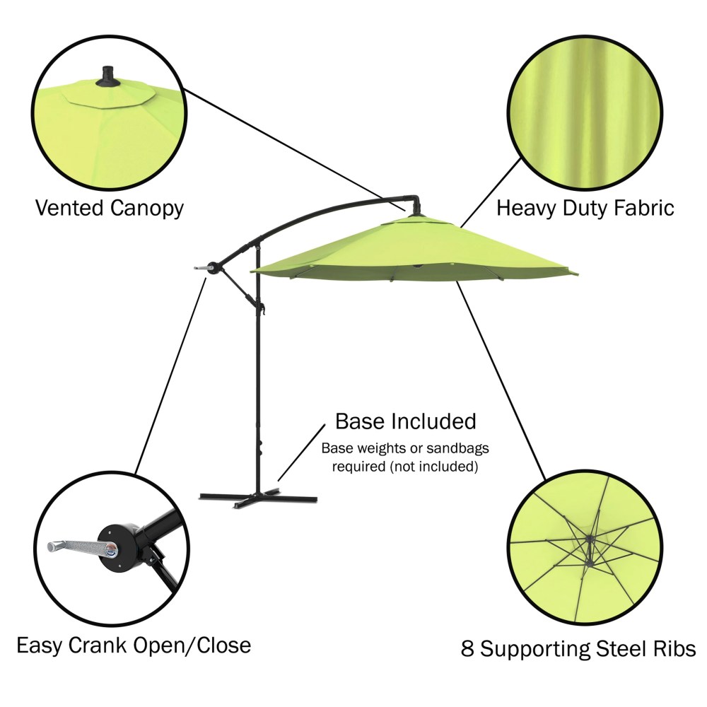 Pure Garden 10-Foot Offset Patio Umbrella with Crank and Base (Lime Green) - Image 4