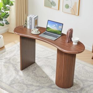 Wirrytor 53 Inch Curved Desk with Fluted Legs,Oval Small Computer Desk for Bedroom Corner,Modern Home Office Writing Vanity Table for Kids and Adults,Space Saving Corner Study Desk Unit