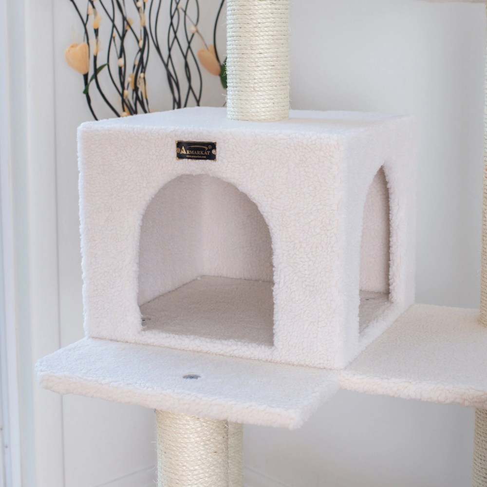 Armarkat Real Wood Cat Tree & Condo Scratching Post Tower, Ivory, 57" Ivory - Image 3