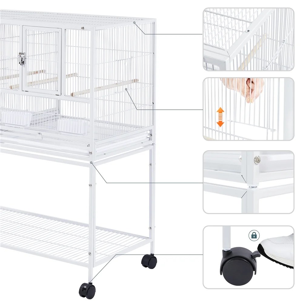 Alden Design Stackable Wide Divided Metal Bird Breeder Cage with Rolling Stand, White - Image 2