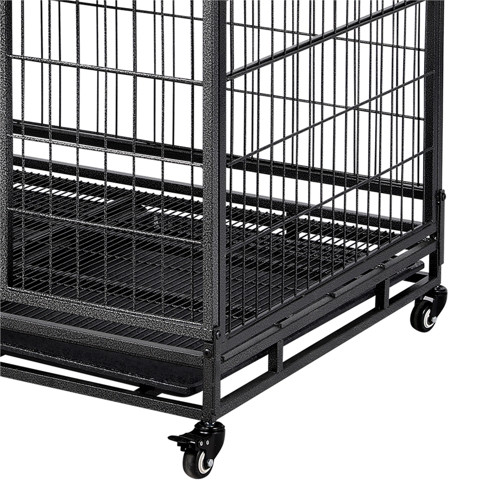 Yaheetech L43.5xW28.5xH35" Rolling Dog Crate Metal Dog Cage with Wheels & Litter Pans For Medium/Large Dogs, Black - Image 2