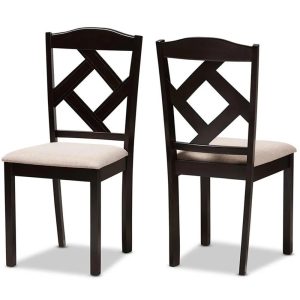 Set of 2 Baxton Studio Ruth Modern and Contemporary Beige Fabric Upholstered and Dark Brown Finished Dining Chair Set