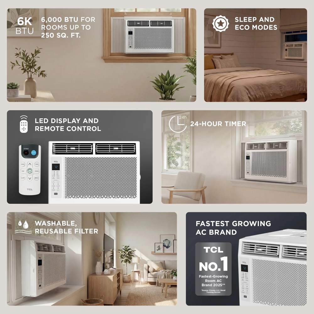 TCL 6, 000 BTU Window Air Conditioner (White) - 250 Sq ft, LED Display, Included Remote - W6W32 - Image 6