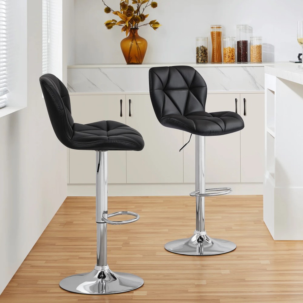 Yaheetech Set of 2 Adjustable Modern PU Leather Swivel Bar Stools with Backrest, Black - Image 7