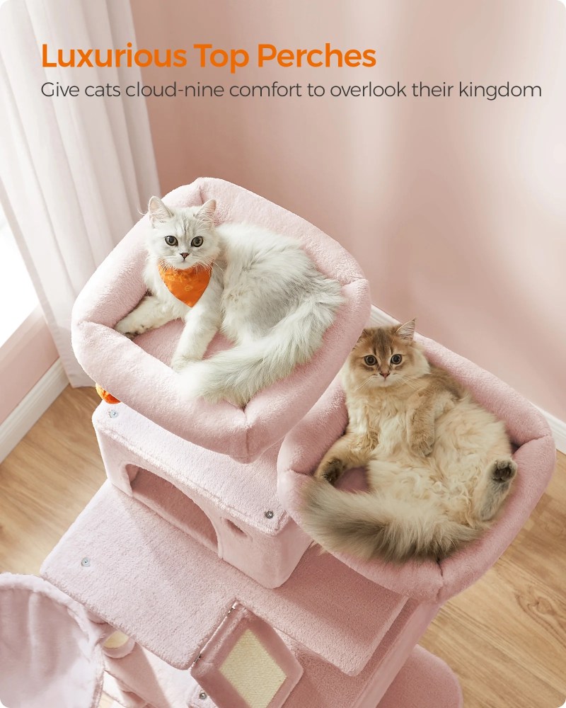 66.1"H Cat Tree Cat Tower for Indoor Cats, Plush Multi-Level Cat Condo with Scratching Posts, Perches, Caves, Hammock, Jelly Pink - Image 2