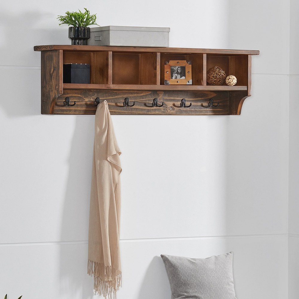 Alaterre Furniture Pomona Industrial 48 in. Solid Wood & Metal Coat-Rack With 6 Strong Coat Hooks and 4 Cubbies - Image 4