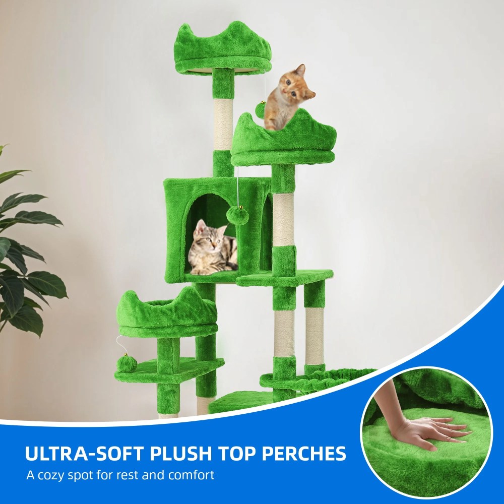 Uforic 75" Large Cat Tree Tower with Multi-Level Play Condo, Sisal Ramp, Scratching Posts & Cozy Basket Hammocks, Green - Image 7