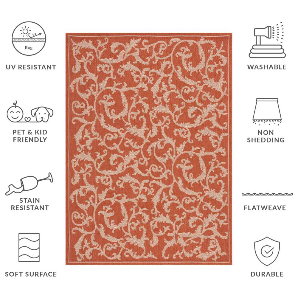 Safavieh Courtyard Kevin Floral Indoor/Outdoor Area Rug, Terracotta/Natural, 6'7" x 9'6" - Image 15