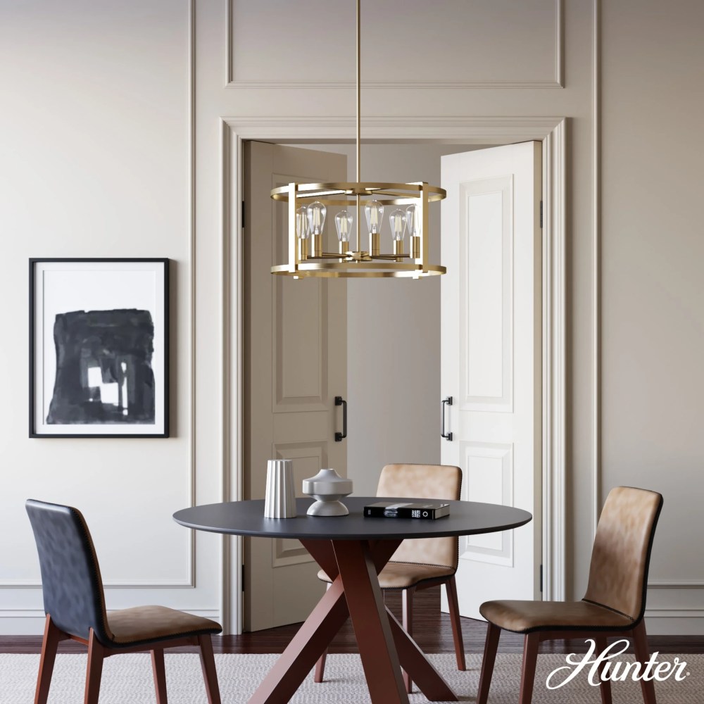 Hunter - Astwood 6-light Alturas Gold, Large Chandelier, Dimmable, Caged Style, Drum Shaped, for Bedrooms, Dining, Living Rooms - 19960 - Image 2