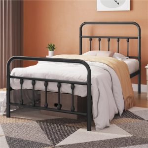 Yaheetech Classic Metal Platform Bed Frame with Headboard and Footboard, Twin Size, Black