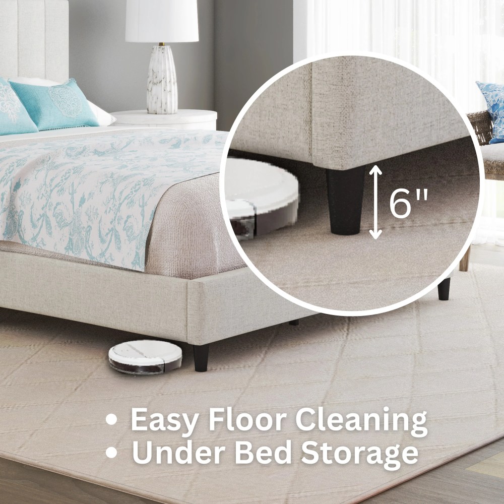 Boyd Sleep Leah Off White Linen Queen Size Fully Upholstered Platform Bed Frame with Adjustable Headboard - Image 4