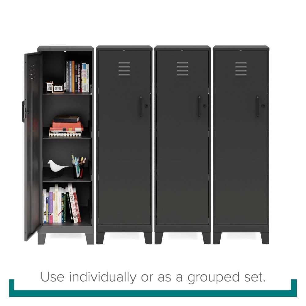 Space Solutions 53.38 inch High 4 Shelf Storage Locker Cabinet, Welded Metal, Fully Assembled, Vented Door, 3 inch Riser Legs, Black - Image 5