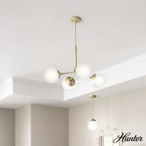 Hunter - Hepburn 4-light Modern Brass, Large Chandelier, Dimmable, Modern Style, Sputnik Shaped, for Bedrooms, Dining, Living Rooms - 19016
